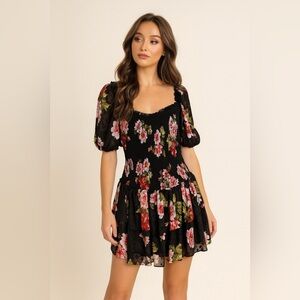 Vici Floral Dress Layered Ruffles and Ruching L